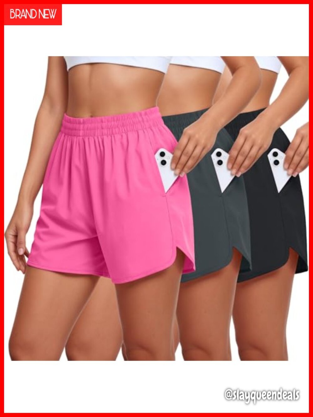 3 Pack Womens 5" Athletic Running Shorts with Pockets Polyester Spandex